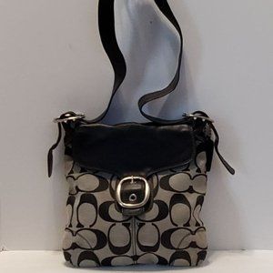 Black and Grey Signature Jacquard/Leather Cross Body Messenger Bag #13360